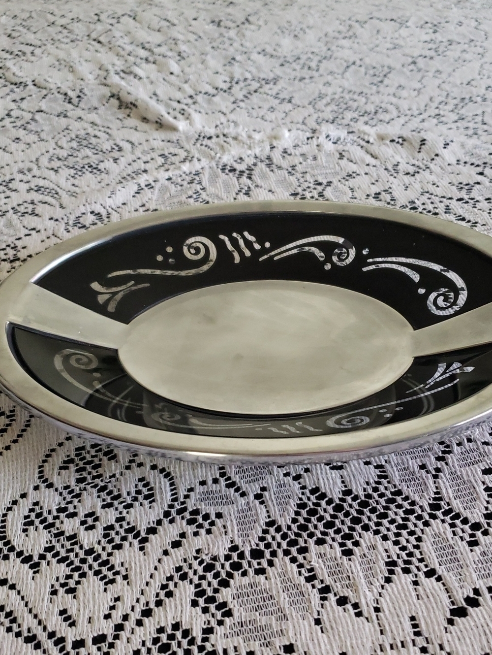 Lenox Decorative Black and Silver Oval Serving Tray - Elegant Home Dining Accent
